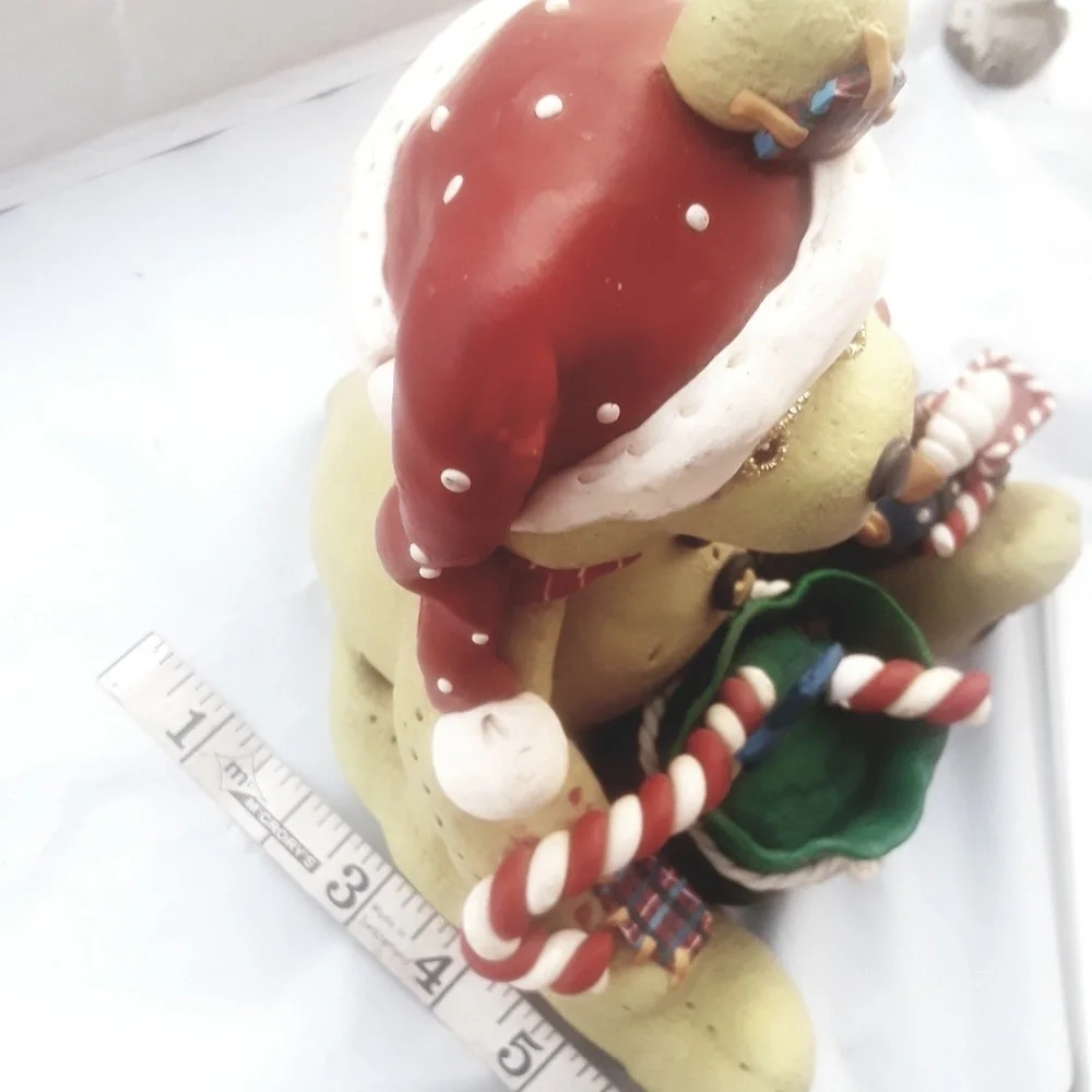 Vtg Teddy Bear Santa Claus candy cane Christmas